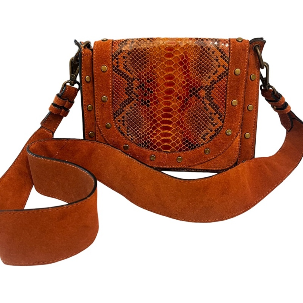 Anthropologie Orange Suede Crossbody with Snakeskin Panel